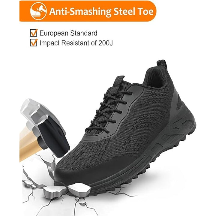 VikoViren Mens Size 10.5 Black Lace Up Steel Toe Lace Up Non Slip Safety Shoes