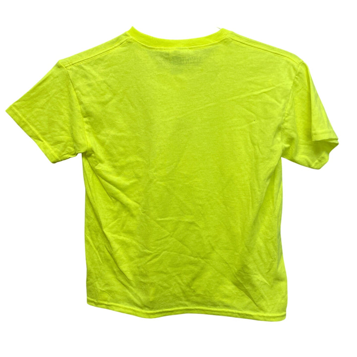 Hand Printed Upcycled Kids Medium Dragonfly Neon Yellow Short Sleeve Tee Shirt
