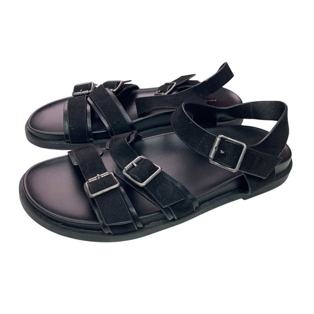 New American Eagle Womens US Size 8 Black Faux Leather Suede Flat Sandals