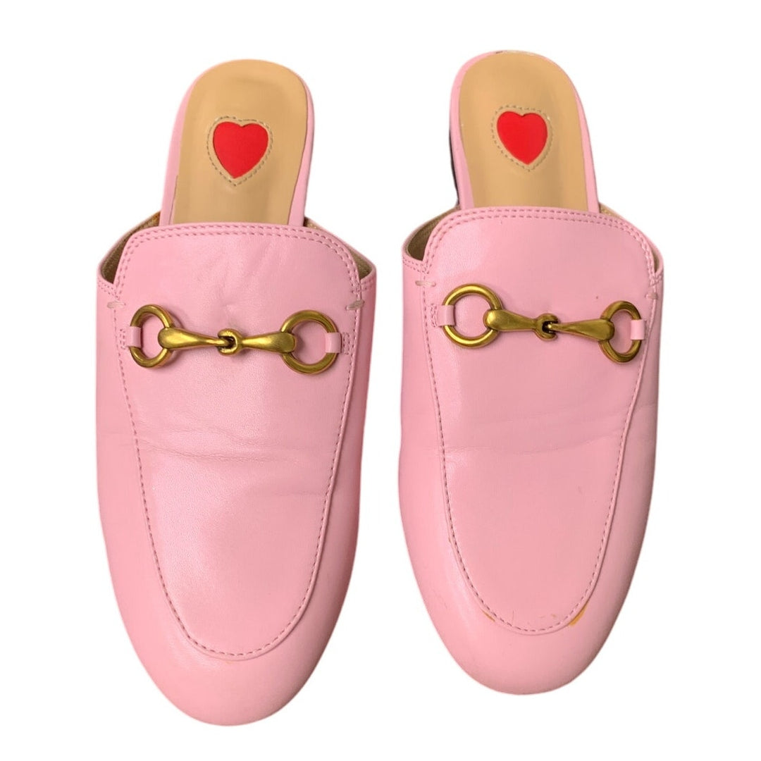 Vertundy Womens Size 5.5 Pink Faux Leather Slide On Mule Loafer Flats Shoes