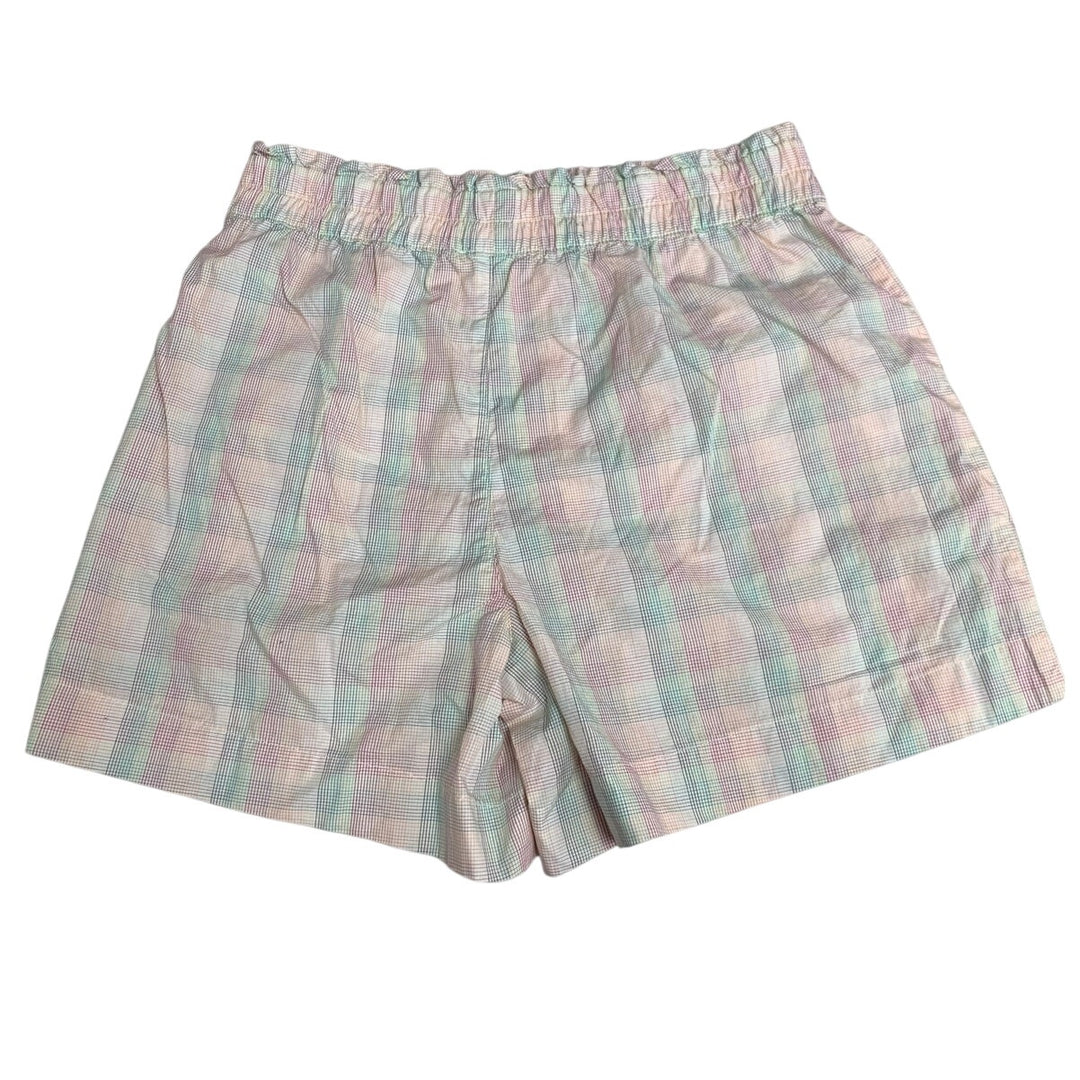 New Aerie Womens Small Ruffled Elastic Waist Pastel Plaid Grid Lounge Shorts