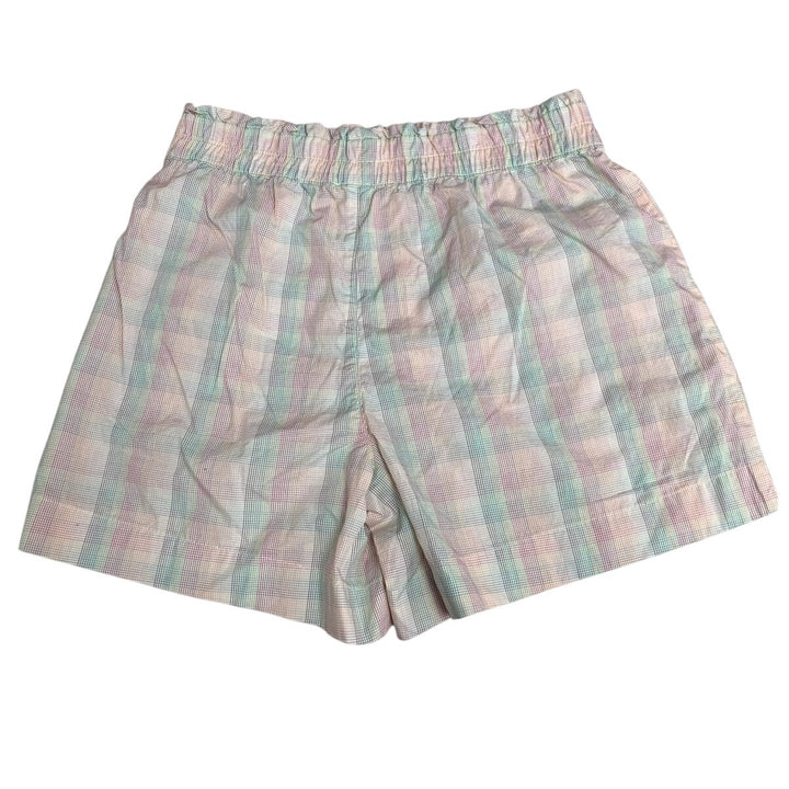New Aerie Womens Small Ruffled Elastic Waist Pastel Plaid Grid Lounge Shorts