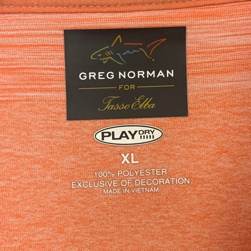Lot of 2 Greg Norman Mens XL Play Dry Orange Striped Short Sleeve Polo Shirt EUC