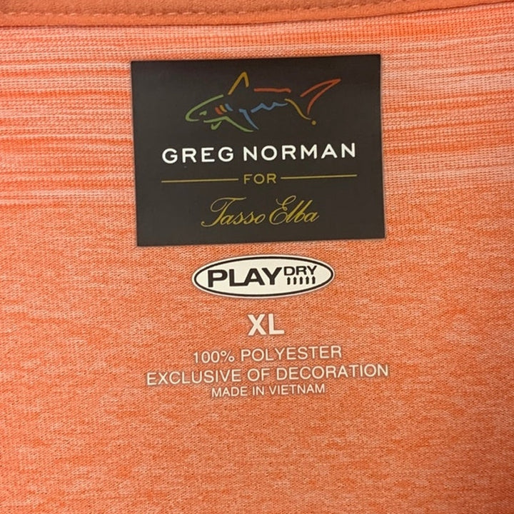 Lot of 2 Greg Norman Mens XL Play Dry Orange Striped Short Sleeve Polo Shirt EUC