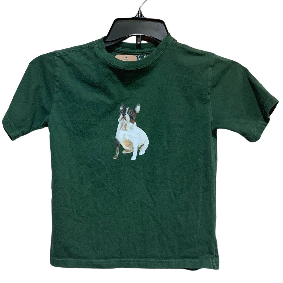 Hand Printed Upcycled Child Medium Size 8 Boston Terrier Puppy Dog Cotton Tee