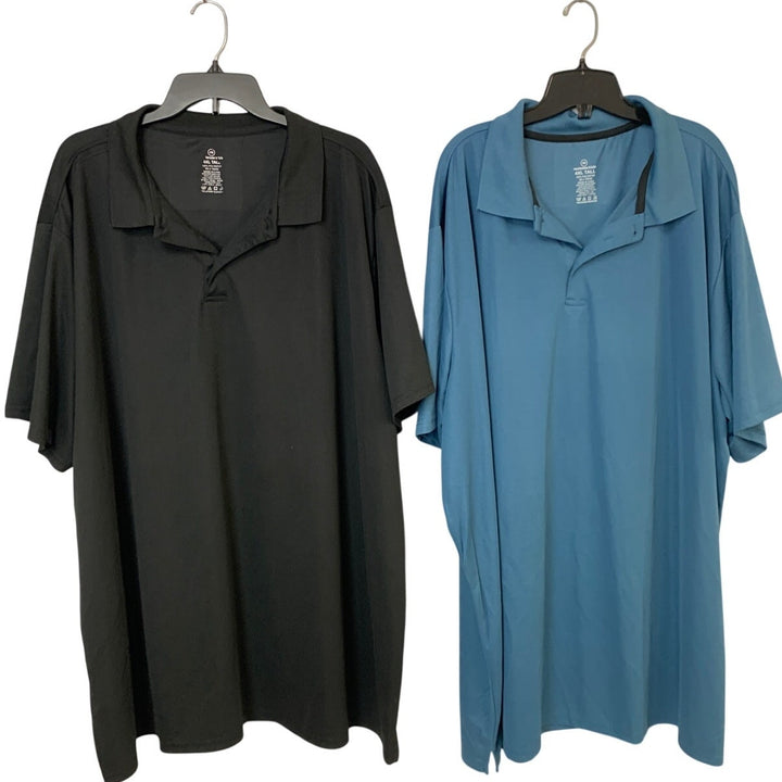 2 Real Essentials Mens 4XLT 100% Polyester Black Blue Short Sleeve Polo Shirts