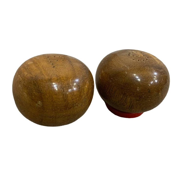 Vintage Minimalist Shiny Round Wooden Ball Sphere Salt Pepper Shaker Set