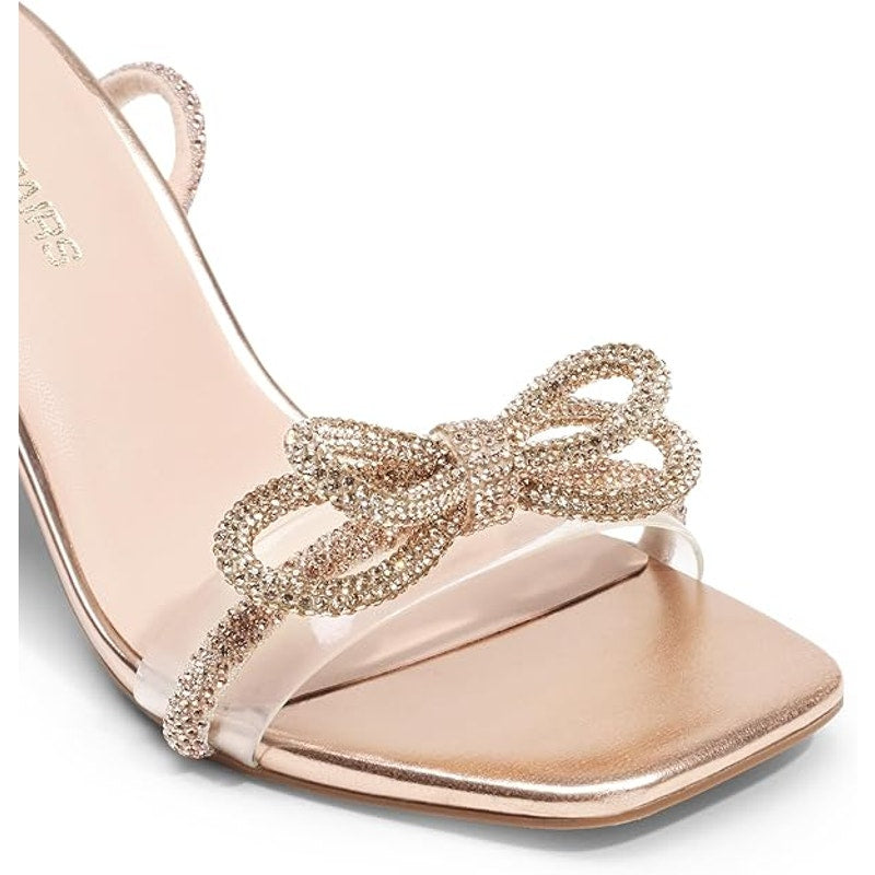 Dream Pairs Womens Size 10 Champagne Shiny Bow Open Toe Clear Strap 3.5" Heels