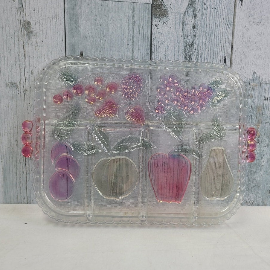 Painted Glass 5-Section Fruit Themed Relish Tray Serving Platter