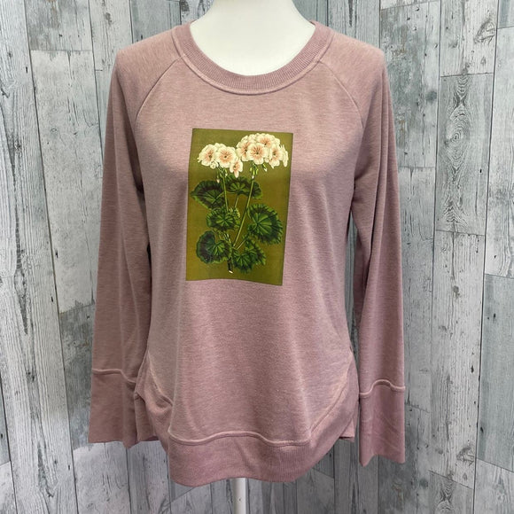 Hand Printed Upcycled Womens Medium Vintage Book Flower Lightweight Sweatshirt