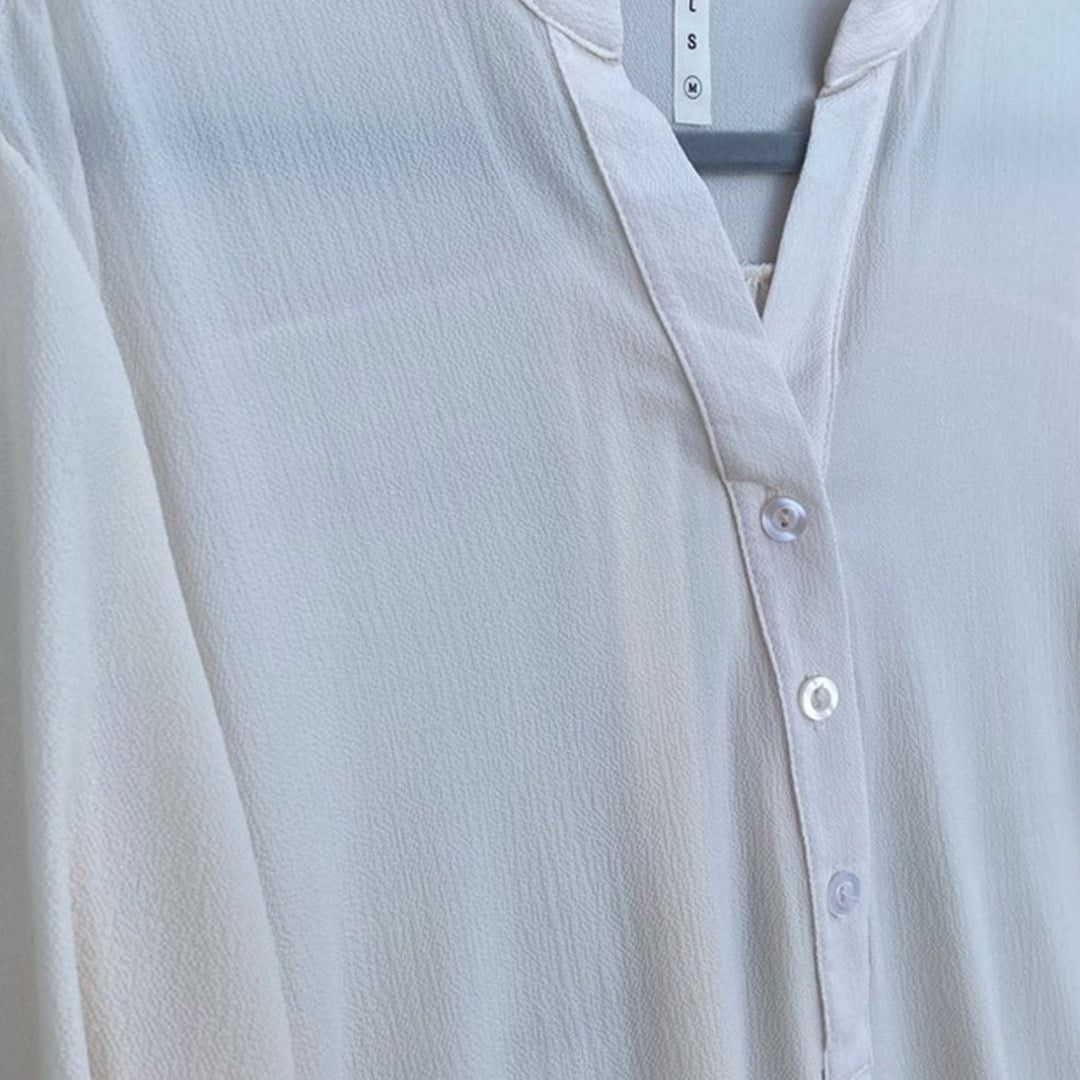 New Mitto Shop Medium Bubble Crepe Button Down Tab Sleeve Pocket Tunic Blouse