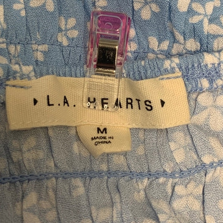 LA Hearts Womens Medium Ruffled Long Sleeve Cropped Floral Smocked Blouse Shirt