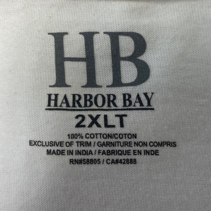 New Harbor Bay Mens 2XLT Long Sleeve 100% Cotton White Crew Neck Tee Shirt
