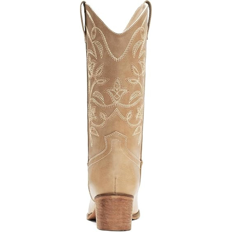 IUV Womens Size 8 Brown Faux Leather 2" Block Heel Mid Calf Western Cowboy Boots