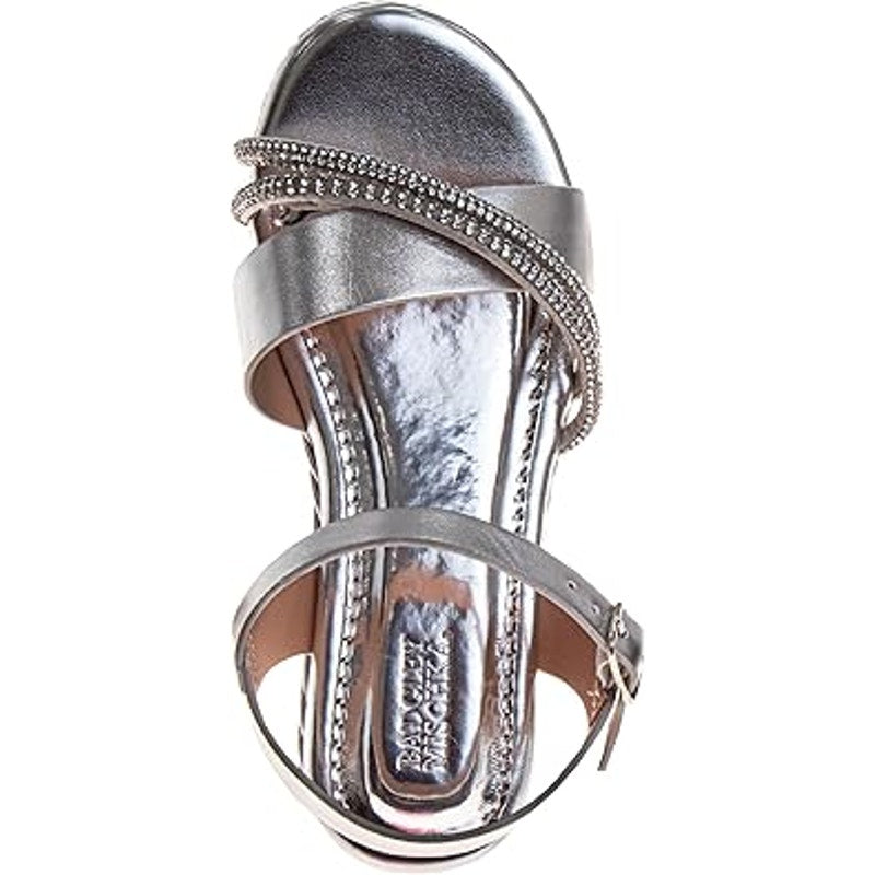 Badgley Mischka Little Girls Size 13 Silver Rhinestone Wedge Espadrille Sandals