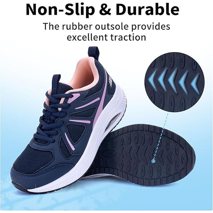 AOV Women Size 9.5 Navy Pink Arch Support Orthotic Lace Up Sneaker Walking Shoes