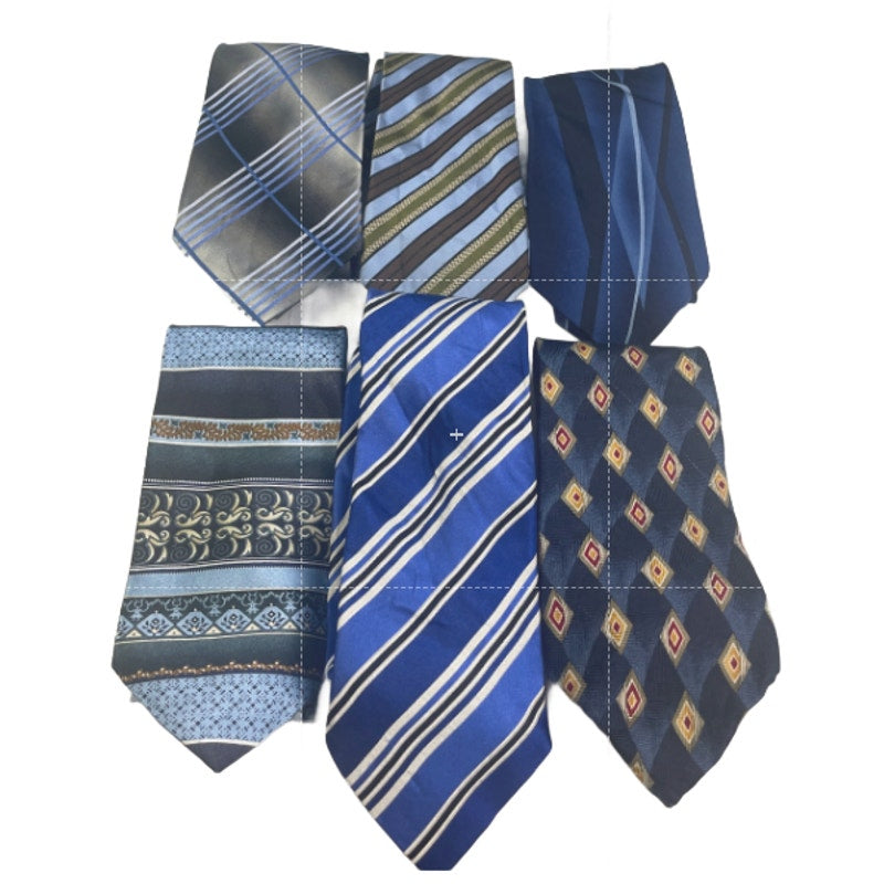 Lot of 6 Blue Brown SIlver Striped Plaid Vintage and Modern Mens Neck Ties