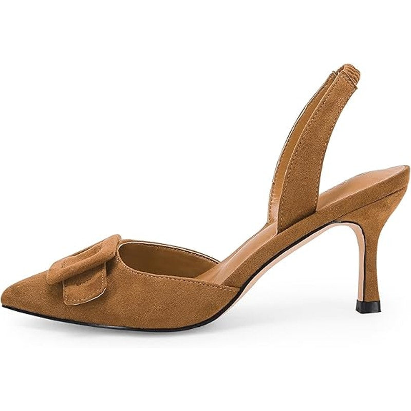 Coutgo Womens Size 10 Brown 3" Heels Suede Closed Pointed Toe Slingback Shoes