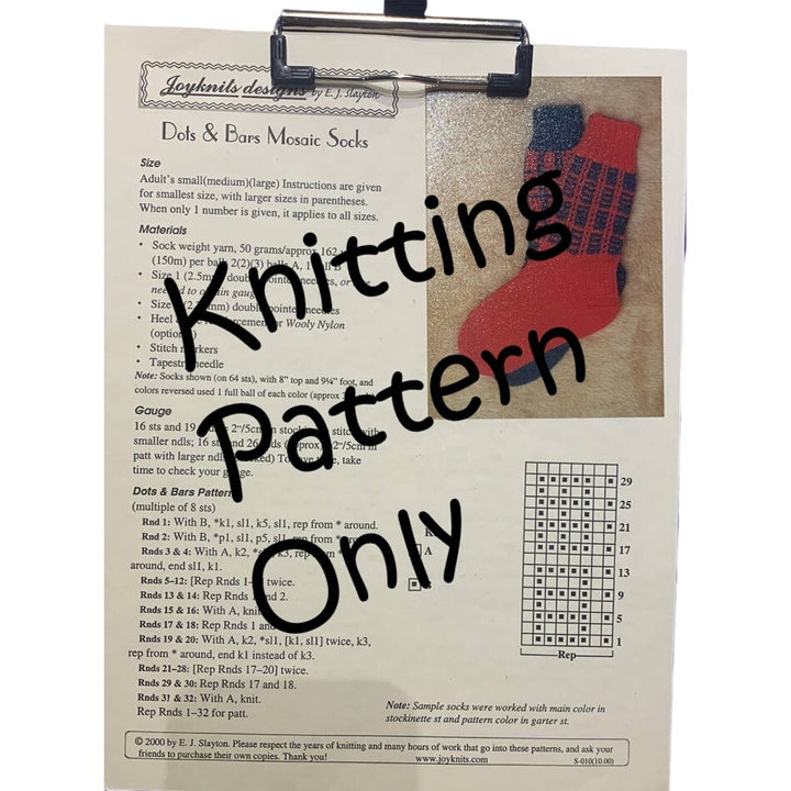 New 2000 Joyknits Designs EJ Slayton Dots &amp; Bars Mosaic Socks Knitting Pattern