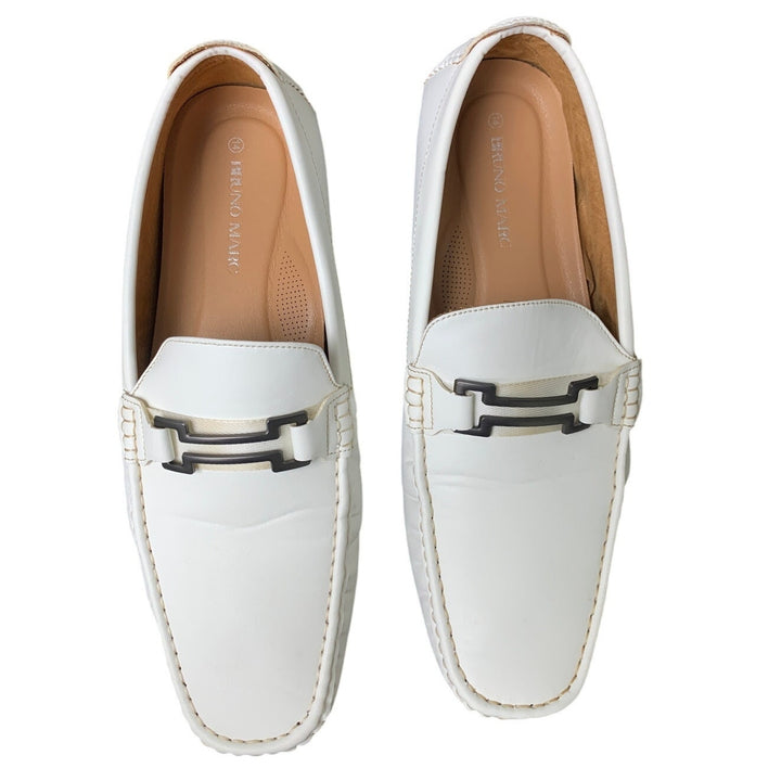 Bruno Marc Mens Size 14 White Faux Leather Driving Loafers Casual Slip On Shoes