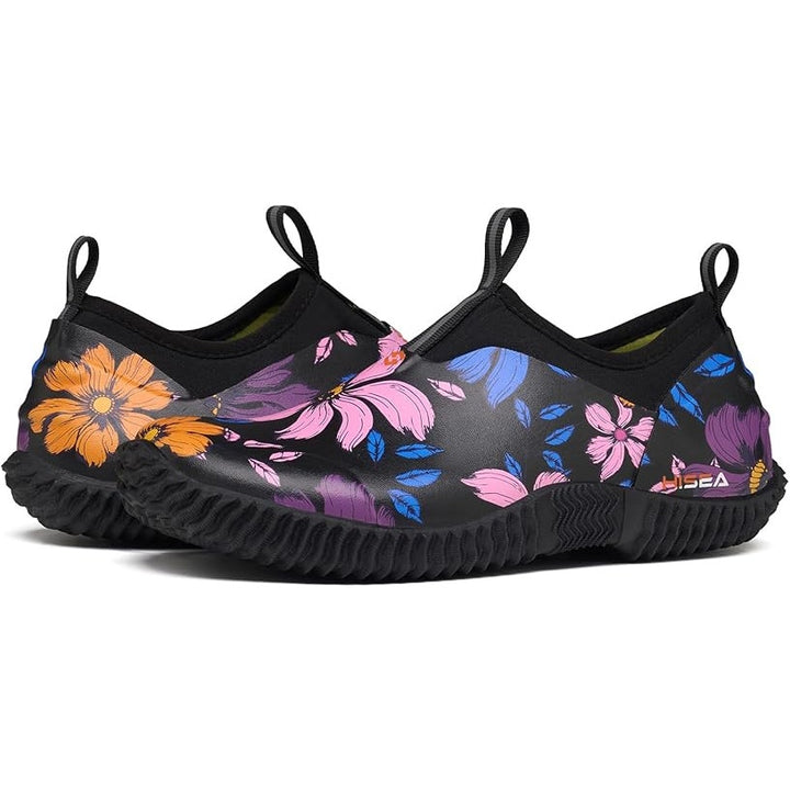Hisea Womens Size 9.5 Black Blue Pink Floral Waterproof Neoprene Garden Shoes