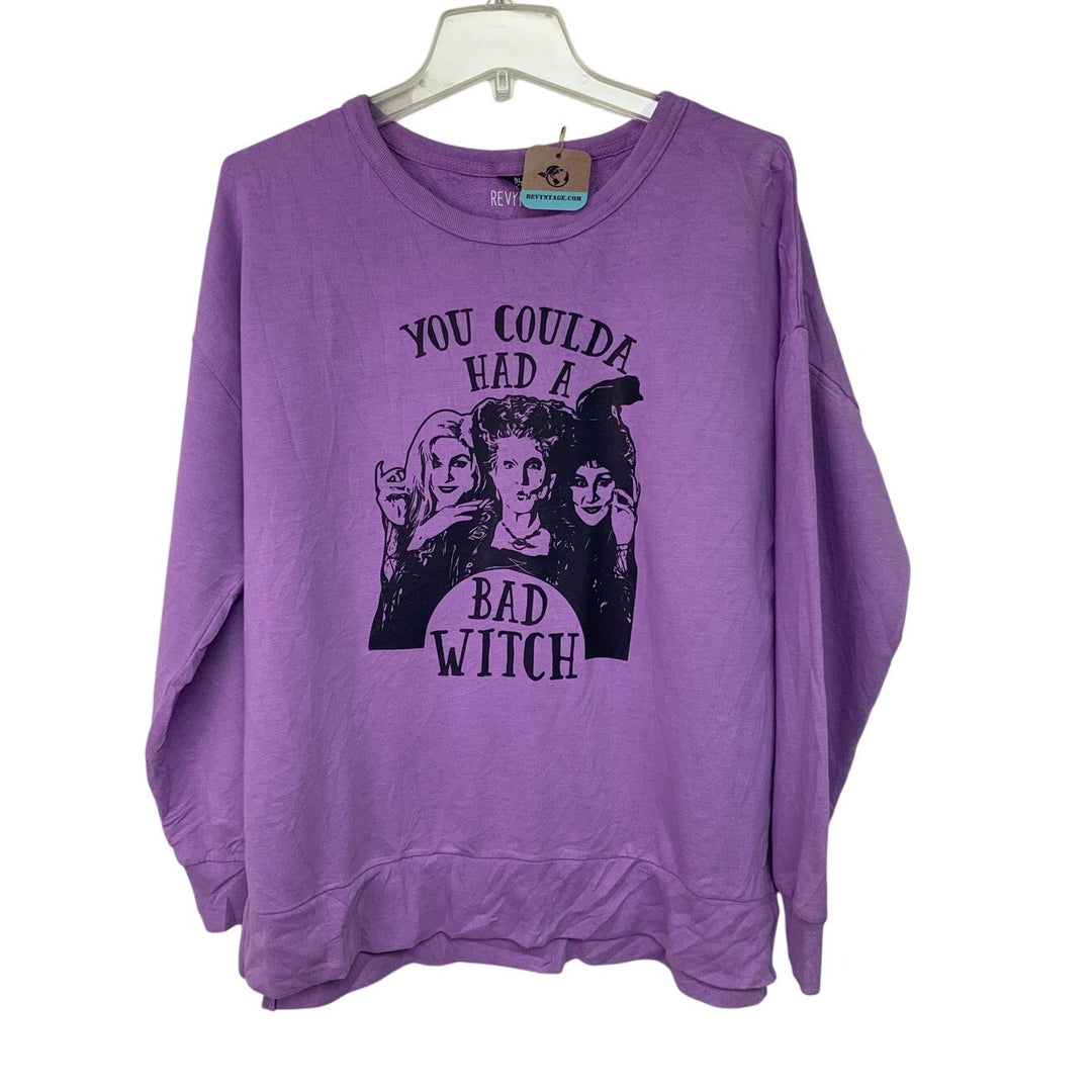 Upcycled Handmade Womens Large Hocus Pocus Halloween Bad Witch Sweatshirt