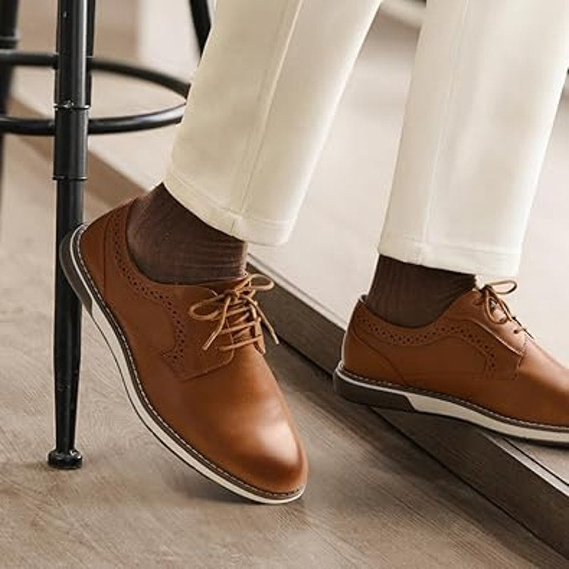 New Bruno Marc Mens Size 10.5W Wide Brown Plain Toe Oxford Business Formal Shoes
