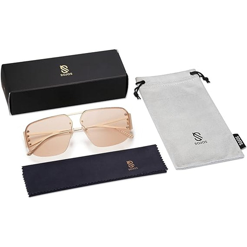 New Sojos Womens Pink Silver Rimless Retro UV Protection Aviator Sunglasses