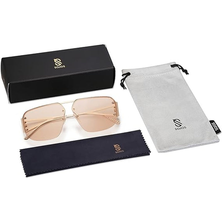 New Sojos Womens Pink Silver Rimless Retro UV Protection Aviator Sunglasses