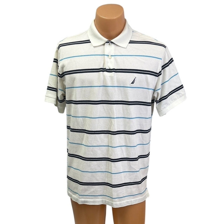 Nautica Mens Large Multi Striped 100% Cotton Short Sleeve Collared Polo Shirt