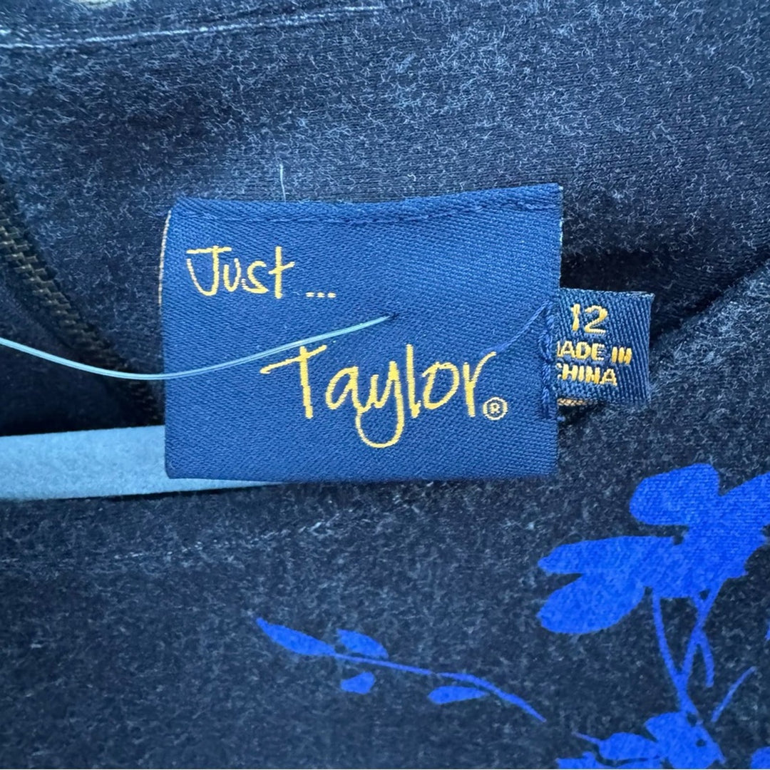 NWT New Just Taylor Womens Size 12 Blue Floral Sleevless Back Zip Midi Dress