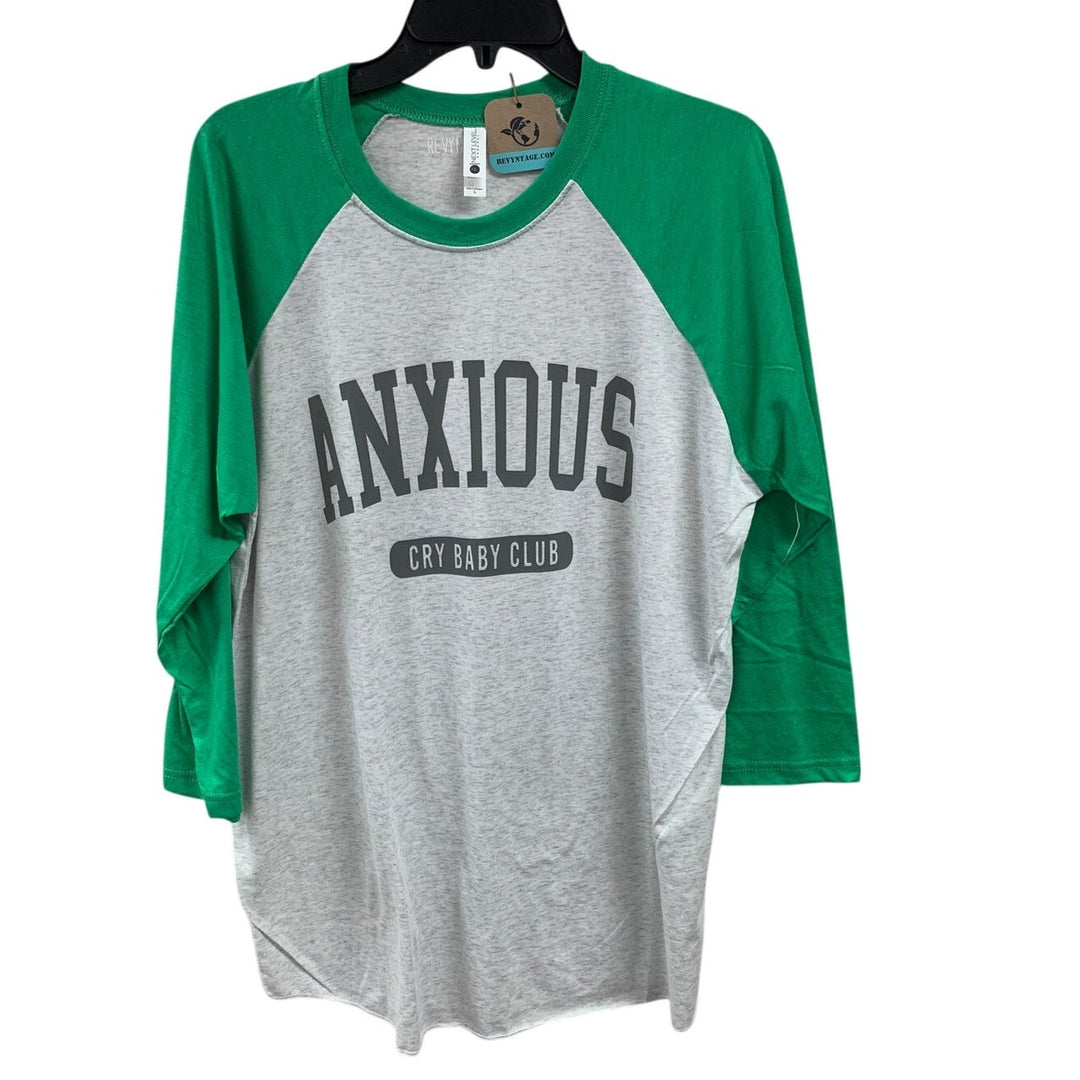 New Hand Printed Womens Large Anxious Cry Baby Club Long Sleeve Tee Shirt