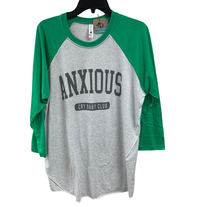New Hand Printed Womens Large Anxious Cry Baby Club Long Sleeve Tee Shirt