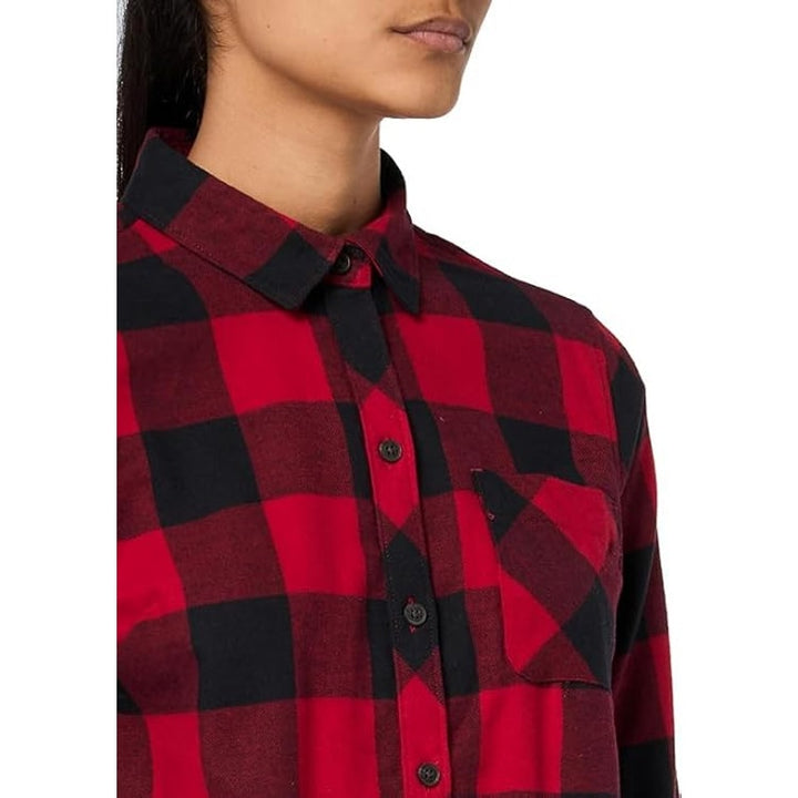 New Eddie Bauer Womens XS Red Black Plaid 100% Cotton Button Up Flannel Shirt