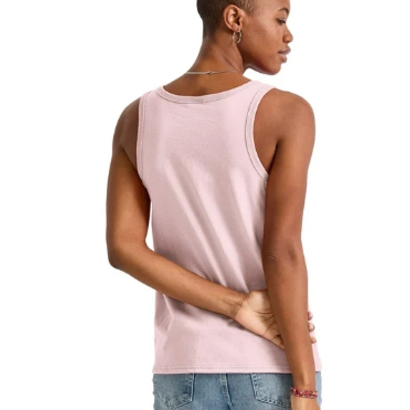 New Hanes Womens Small Essentials Solid Pale Blush Pink 100% Cotton Tank Top