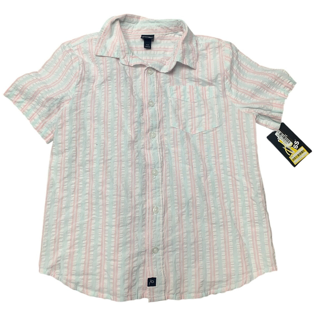 New Art Class Boys Small Pastel Stripe Short Sleeve 100% Cotton Button Up Shirt