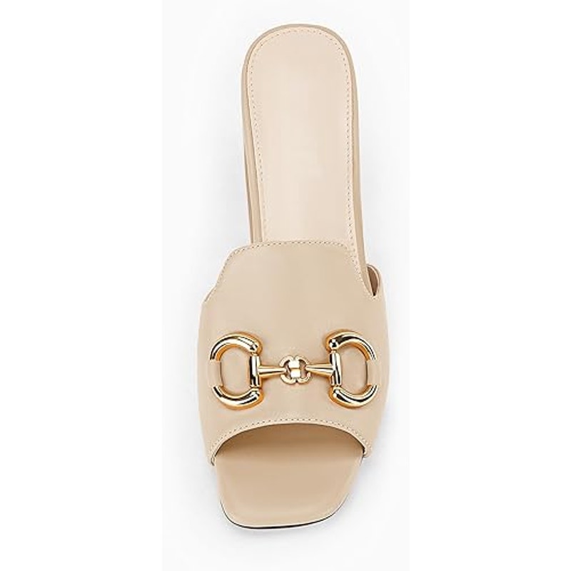 New Gihubafuil Womens Size 7 Tan Gold Buckle Peep Toe 3" Block Heel Shoes w Flaw