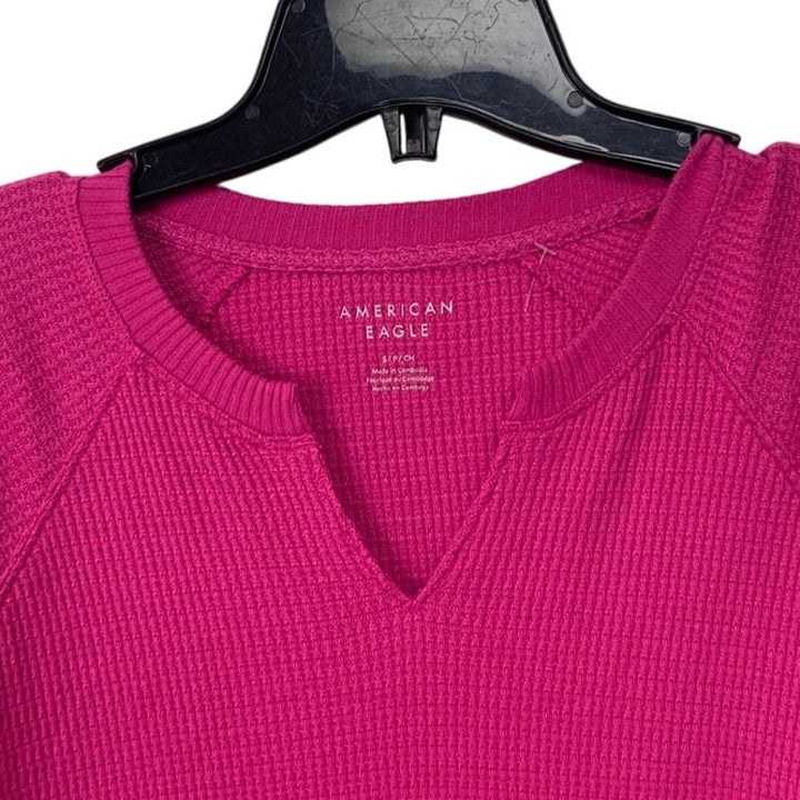 New American Eagle Womens Small PolyElastane Waffled V Neck Long Sleeve Top