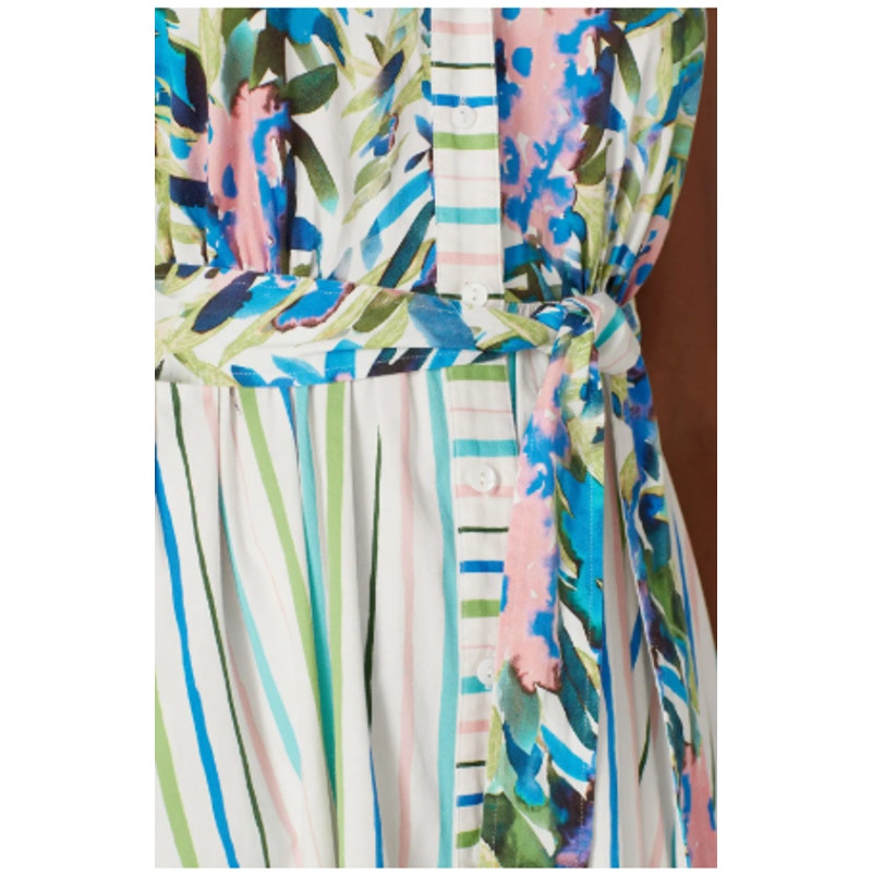 Badgley Mischka Womens Size 2 Multi Patterned Floral Stripe Day Shirt Dress