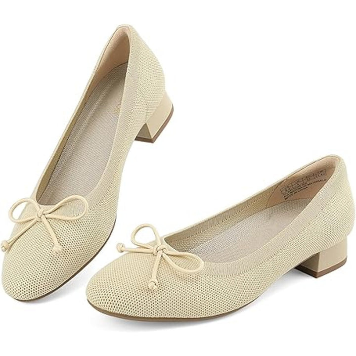 Jenn Ardor Womens Size 9.5 Tan Closed Toe Bow Low 1" Block Heel Slide On Shoes