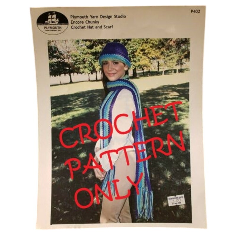 New Plymouth Yarn P402 Encore Chunky Crochet Hat and Scarf Crocheting Pattern