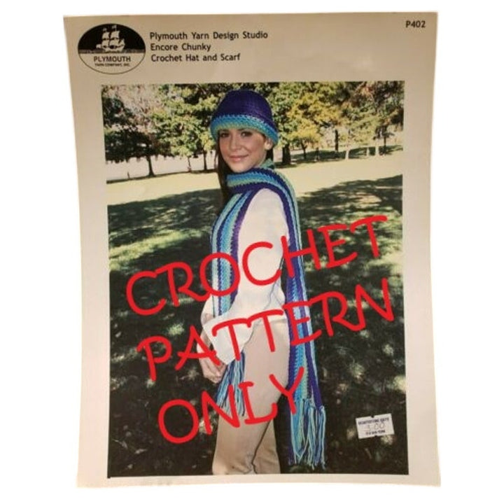 New Plymouth Yarn P402 Encore Chunky Crochet Hat and Scarf Crocheting Pattern