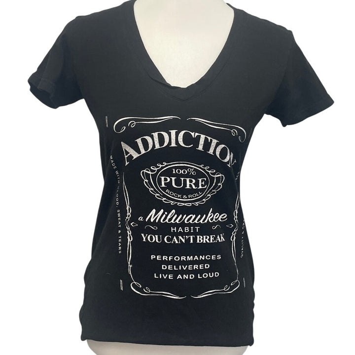 Tultex Womens Large 100% Cotton Rock N Roll Addiction Short Sleeve V Neck Tee