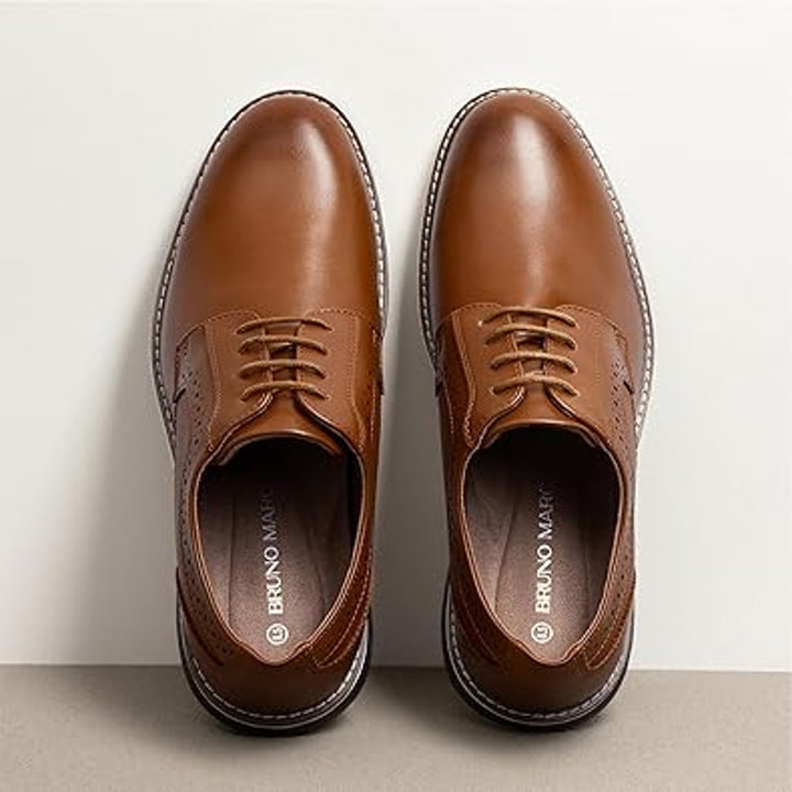 New Bruno Marc Mens Size 10.5W Wide Brown Plain Toe Oxford Business Formal Shoes