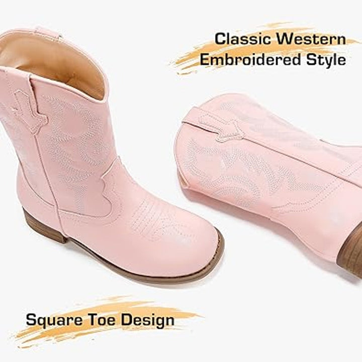 Motasha Toddler Girls Size 7 Pink Faux Leather Embroidered Cowboy Boot Shoes