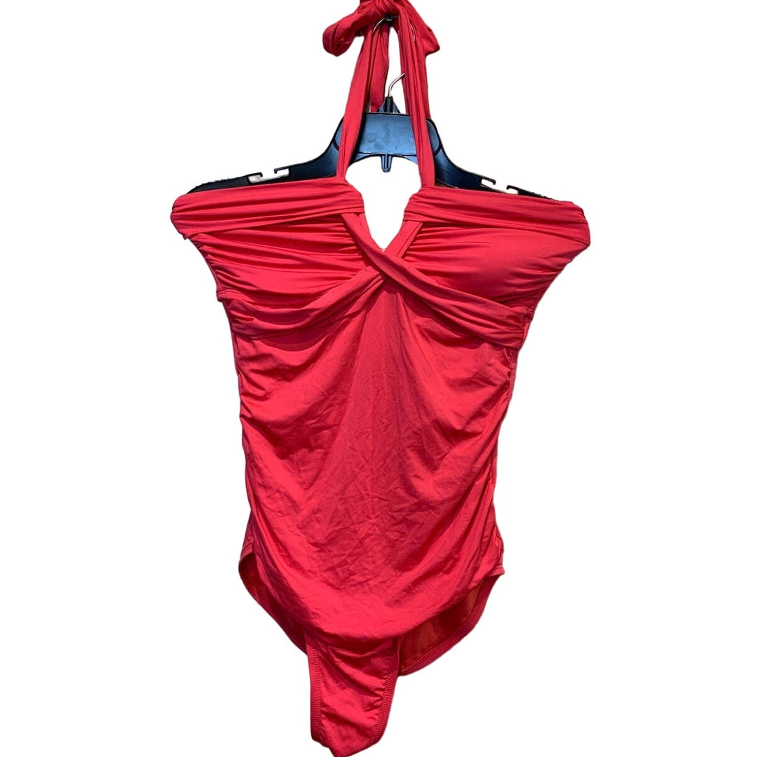 Merona Medium Criss Cross Neck Tie Padded Bra Nylon Spandex Watermelon Swim Suit