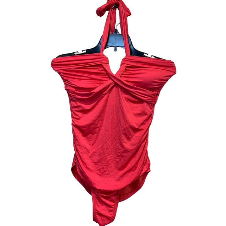 Merona Medium Criss Cross Neck Tie Padded Bra Nylon Spandex Watermelon Swim Suit