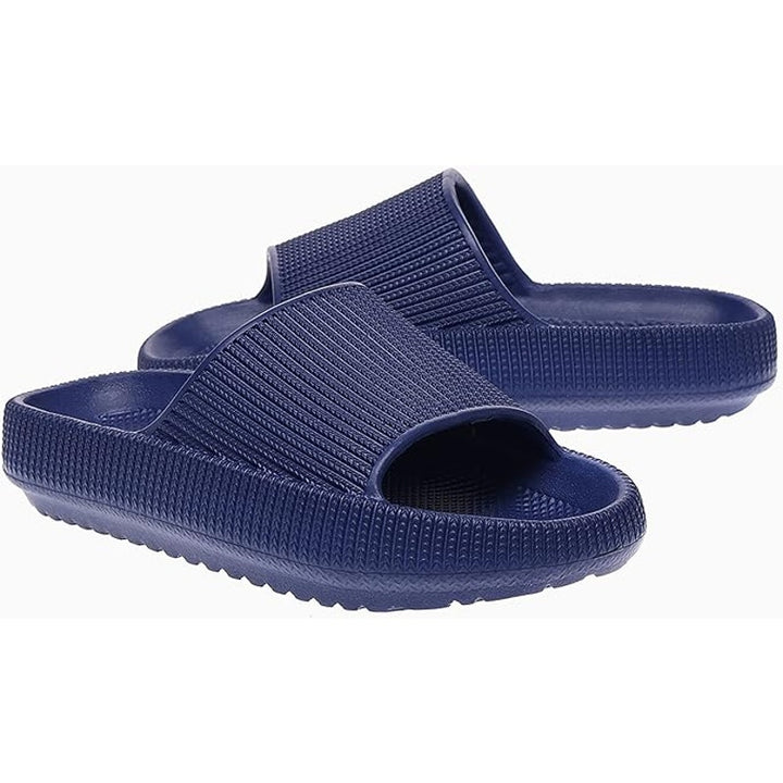 New Rosyclo Toddler Kids Size 6 Navy Blue Slide On Flip Flop Wide Band Sandals