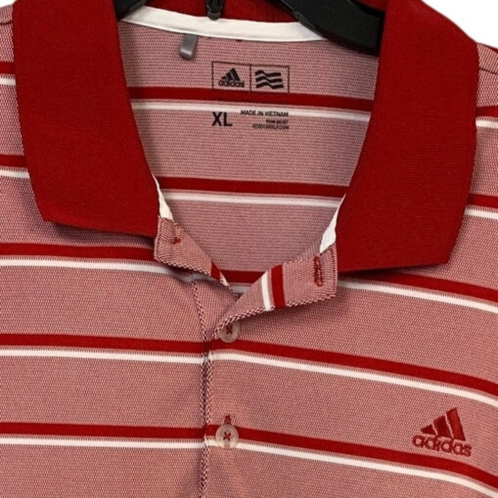 Adidas Mens XL Red 100% Polyester Striped Short Sleeve Polo Shirt