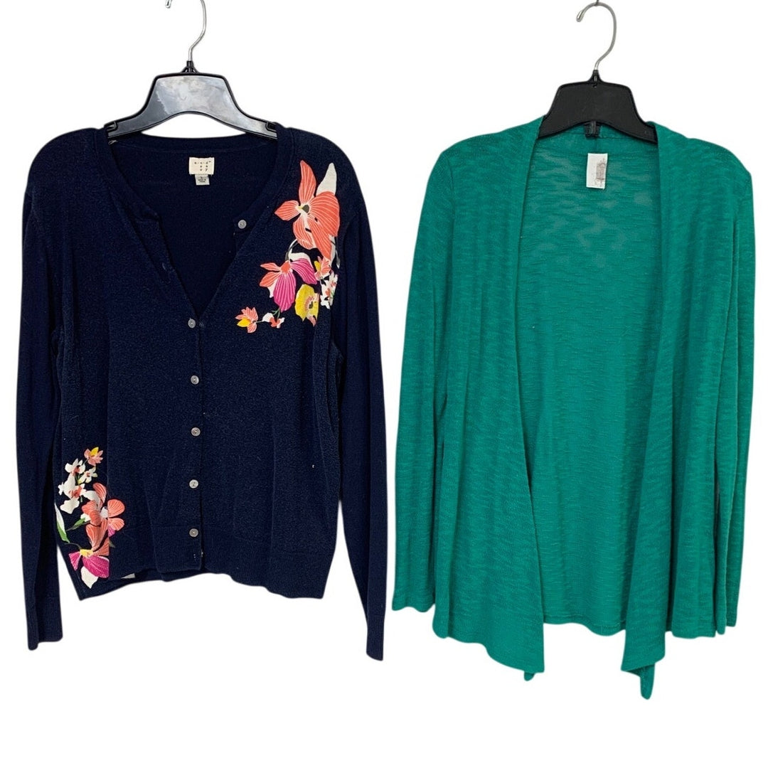 Lot of 2 A New Day Francescas Womens Large Floral Long Sleeve Front Cardigans